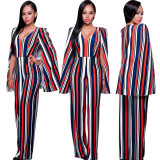 High Waist Elegant Office Jumpsuits 2017 Sleeveless Backless Shawl Playsuits Bodysuit Women V-Neck Striped Autumn Winter Rompers