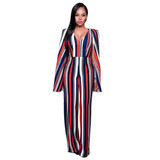High Waist Elegant Office Jumpsuits 2017 Sleeveless Backless Shawl Playsuits Bodysuit Women V-Neck Striped Autumn Winter Rompers