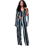 High Waist Elegant Office Jumpsuits 2017 Sleeveless Backless Shawl Playsuits Bodysuit Women V-Neck Striped Autumn Winter Rompers