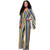 High Waist Elegant Office Jumpsuits 2017 Sleeveless Backless Shawl Playsuits Bodysuit Women V-Neck Striped Autumn Winter Rompers