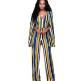 High Waist Elegant Office Jumpsuits 2017 Sleeveless Backless Shawl Playsuits Bodysuit Women V-Neck Striped Autumn Winter Rompers
