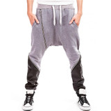 High Streetwear Mens Side Zipper Harem Pants 2016 Jamickiki Brand Homme Leather Patchwork Design Low-crotch Trousers Top Quality