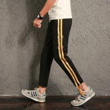 High Street Fashion Hiphop Men Casual Pant Ribbons Splice Fashion Jogger Trousers Male Sweatpants