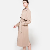 HDY Haoduoyi Solid Khaki Women Street Casual Coats Autumn Turn Down Collar Double Breasted Outwears Natural Loose Trench Coats