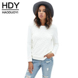 HDY Haoduoyi Solid Color Fashion Sweatshirts Women Long Sleeve Crew Neck Pullover Tops Loose Lace Slim Casual Sweatshirts