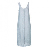 HDY Haoduoyi Solid Blue Backless Women Dress Single Breasted Side Split Midi Dress V-neck Sleeveless Casual Dress Vestidos