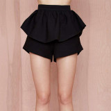 HDY Haoduoyi Solid Black Fashion Shorts Women High Waist Loose Female Bodycon Shorts Casual Pleated Slim Zippers Shorts