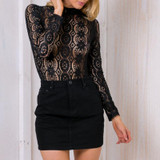 HDY Haoduoyi Solid Black Long Sleeve Lace Blouse Hollow Out Vintage Club Party Tops Natural Sexy Slim Women Shirts Female Top