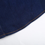 HDY Haoduoyi Single Breasted Long Sleeve Slim Blouse Solid Blue Bow Tie Boyfriend Denim Shirt Turn Down Collar Casual Basic Top