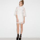 HDY Haoduoyi New Fashion Women Mini Dress Half Sleeve Female Straight Dress Sweet Style Solid Hollo Out Lace Dress Vestidos