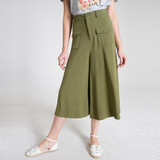 HDY Haoduoyi Fashion Wide Leg Pants Women Waist High Slim Female Calf-Length Pants Loose Slim Solid Green Casual Pants