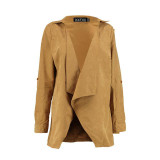 HDY Haoduoyi Fashion Solid Color Women Trench Coat Long Sleeve Stand Collar Casual Outwears Natural Autumn Loose Female Coats