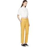 HDY Haoduoyi Fashion Straight Pants Women Mid Waist Slim Female Loose Trousers Single Button Solid Yellow Casual Pants