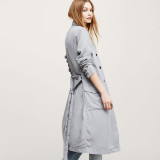 HDY Haoduoyi Fashion Drawstring Slim Coats Women Long Sleeve Female Longline Outwear Turn-down Collar Solid Trench Coats