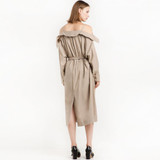 HDY Haoduoyi Fashion Drawstring Coats Women Long Sleeve Off Shoulder Female Longline Outwear Turn-down Collar Solid Trench Coats