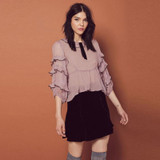 HDY Haoduoyi Fashion Chiffon Tops Women Butterfly Sleeve Female Slim Pullover Tops Sweet Ruffles Solid Blouses Shirts