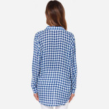 HDY Haoduoyi Fashion casual blue plaid women Blouse loose long shirt for wholesale and free shipping Women Tops Female