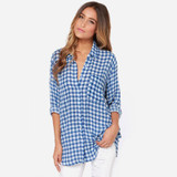HDY Haoduoyi Fashion casual blue plaid women Blouse loose long shirt for wholesale and free shipping Women Tops Female