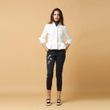HDY Haoduoyi Fashion Blouse Women Ruffle Hem Chiffon Shirt Turn-Down Collar Long Sleeve Tops Vintage Elegant  Slim Shirt
