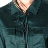 HDY Haoduoyi Chic Female Tops Shirt Suede Blouses Pockets Drawstring Women Shirts Vintage Slim Preppy Basic Blouse Shirt