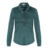 HDY Haoduoyi Chic Female Tops Shirt Suede Blouses Pockets Drawstring Women Shirts Vintage Slim Preppy Basic Blouse Shirt