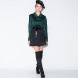 HDY Haoduoyi Chic Female Tops Shirt Suede Blouses Pockets Drawstring Women Shirts Vintage Slim Preppy Basic Blouse Shirt