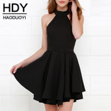 HDY Haoduoyi 2017 Summer Women A-line Dress Fashion New Halter Backless Vestido Sexy Off Shoulder Mini Party Dress