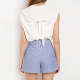 HDY Haoduoyi 2017 Summer Stripe Shorts Women Loose Casual Short Slim High Waist Button Culotte Lacing Bottom Cotton Skirt Shorts