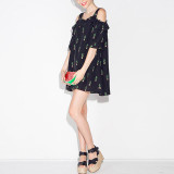 HDY Haoduoyi 2017 New Women Summer Dress Off Shoulder Ruffle Frill Sweet Dress Party Celebrity Mini Dress