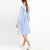 HDY Haoduoyi 2017 New Fashion Women Preppy Style  Tie Waist High Low Casual Single Button Long Sleeve Striped Shirt Dress