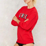 HDY Haoduoyi 2017 Autumn Women Fashion Solid Red Brief Letters Print Loose Sweatshirt Long Sleeve Crew Neck Pullover Sweatshirt