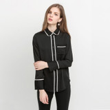HDY Haoduoyi 2017 Autumn Women Fashion Solid Black Single Breasted Straight Shirt Long Sleeve Turn-down Collar Casual Blouse