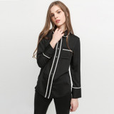 HDY Haoduoyi 2017 Autumn Women Fashion Solid Black Single Breasted Straight Shirt Long Sleeve Turn-down Collar Casual Blouse