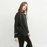 HDY Haoduoyi 2017 Autumn Women Fashion Solid Black Single Breasted Straight Shirt Long Sleeve Turn-down Collar Casual Blouse