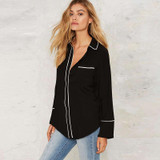 HDY Haoduoyi 2017 Autumn Women Fashion Solid Black Single Breasted Straight Shirt Long Sleeve Turn-down Collar Casual Blouse