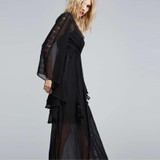 HDY Haoduoyi 2017 Autumn Fashion Womens Solid Black Flare Sleeve Chiffon Blouse Draw String Sexy Cheer Hollow Out Shirts