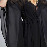 HDY Haoduoyi 2017 Autumn Fashion Womens Solid Black Flare Sleeve Chiffon Blouse Draw String Sexy Cheer Hollow Out Shirts