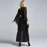 HDY Haoduoyi 2017 Autumn Fashion Womens Solid Black Flare Sleeve Chiffon Blouse Draw String Sexy Cheer Hollow Out Shirts