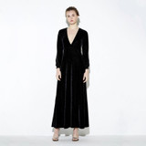HDY Haoduoyi 2016 Autumn Fashion Women Black Velvet Long Sleeved Maxi Dress Vestidos Plunge Neck Party Dress
