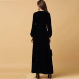 HDY Haoduoyi 2016 Autumn Fashion Women Black Velvet Long Sleeved Maxi Dress Vestidos Plunge Neck Party Dress