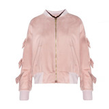 HDY Haoduoyi  Bowknot Patchwork Ladies Outwears Retro Long Sleeve Bomber Jackets Women  Autumn Zipper Casual Overcoats