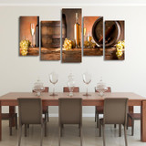 HD Printed 5 piece canvas art grape red wine glasses Oak barrels painting on canvas wall pictures for living room Free shipping
