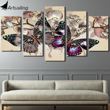 HD Printed 5 piece canvas art flower butterfly painting 5 piece paintings wall pictures for living room ny-2637