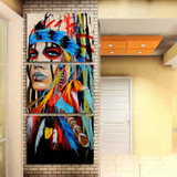 HD printed 3 piece canvas art American Indian canvas feathered Painting wall pictures for living room Free shipping/NY-5786