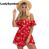 LadySymbol Red Floral Print Ruffle Off Shoulder Women Rompers Jumpsuit Summer 2017 Sexy Beach Short Casual Overall Playsuit Girl LadySymbol Red Floral Print Ruffle Off Shoulder Women Rompers Jumpsuit Summer 2017 Sexy Beach Short Casual Overall Playsuit Girl