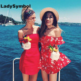 LadySymbol Red Floral Print Ruffle Off Shoulder Women Rompers Jumpsuit Summer 2017 Sexy Beach Short Casual Overall Playsuit Girl LadySymbol Red Floral Print Ruffle Off Shoulder Women Rompers Jumpsuit Summer 2017 Sexy Beach Short Casual Overall Playsuit Girl
