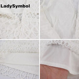 LadySymbol Off Shoulder Lace Summer Jumpsuit Romper Women V Neck Howllow Out Long Sleeve Backless White Playsuit Elegant Overall