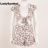 LadySymbol Floral Print White Women Romper Jumpsuit Summer 2017 Bow Tie Backless Sexy Ruffle Beach Short Casual Overall Playsuit LadySymbol Floral Print White Women Romper Jumpsuit Summer 2017 Bow Tie Backless Sexy Ruffle Beach Short Casual Overall Playsuit