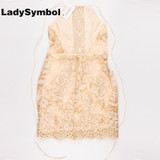 LadySymbol Elegant Gold Sexy Club Bodycon Dress Women Off Shoulder Summer Lace Casual Backless Halter Gauze Metallic Beach Dress