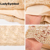LadySymbol Elegant Gold Sexy Club Bodycon Dress Women Off Shoulder Summer Lace Casual Backless Halter Gauze Metallic Beach Dress